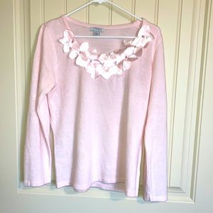 Mercer Street Studio Sweater Women’s Size M Baby Pink Soft Flowers Rhinestones